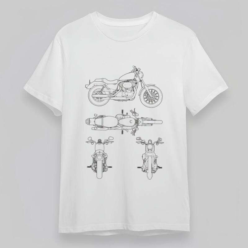 

Men s Classic T-Shirt Technical Motorcycle Line Art Graphic Plus Size Cotton Tee 4XL
