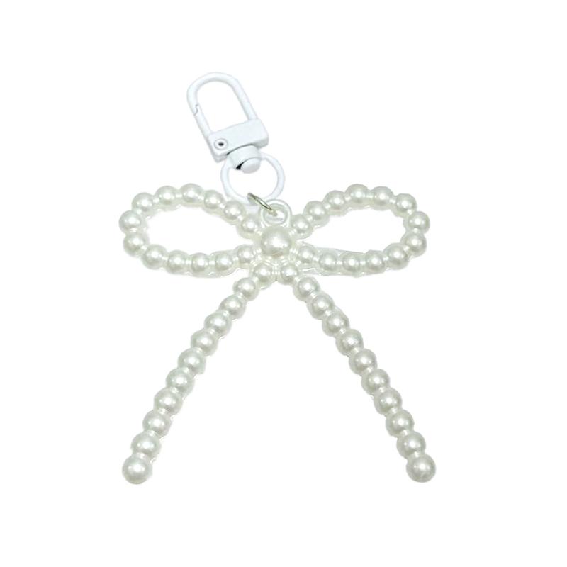 1PC Korean-Style Minimalist Phone Case Versatile Faux Pearl Dainty Keychain Trendy Bow Chic Charm Elegant 10x6cm
