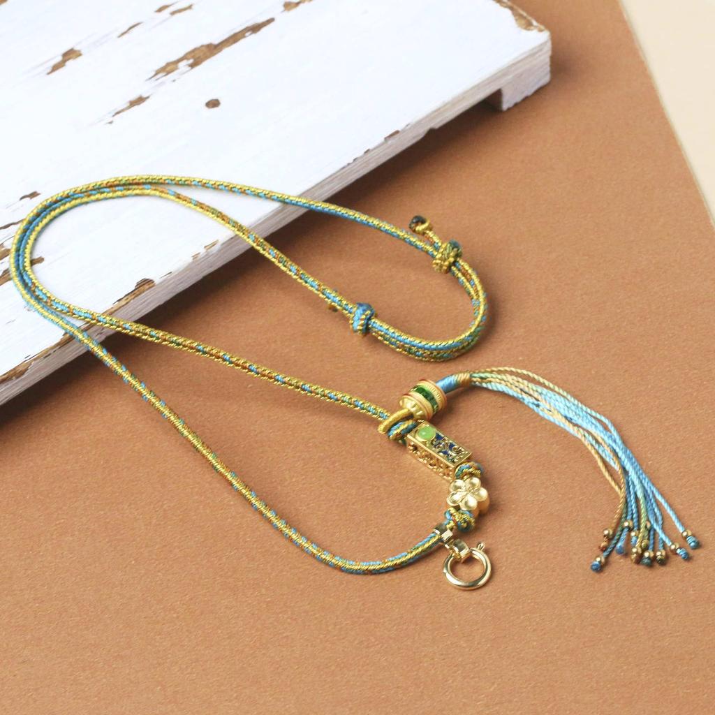 Tibetan Hand-Woven Clavicle Necklace with Colorful Thangka Pendant