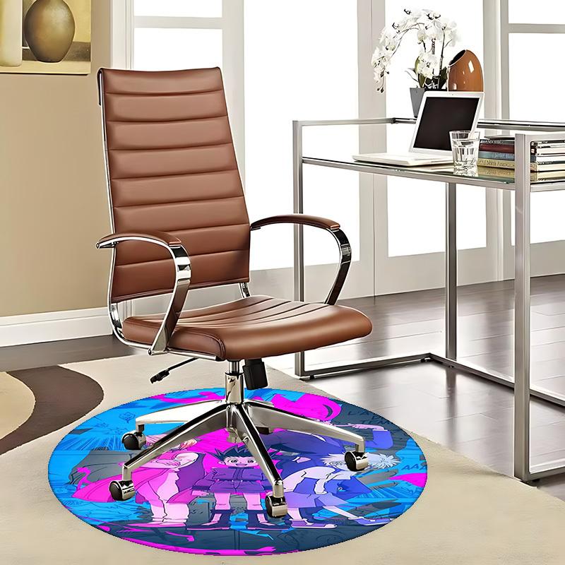 1pc Anime Cartoon Design Round Carpet Office Chair Mat, NonSlip Rug for Home Decor, Living Room, Bedroom
