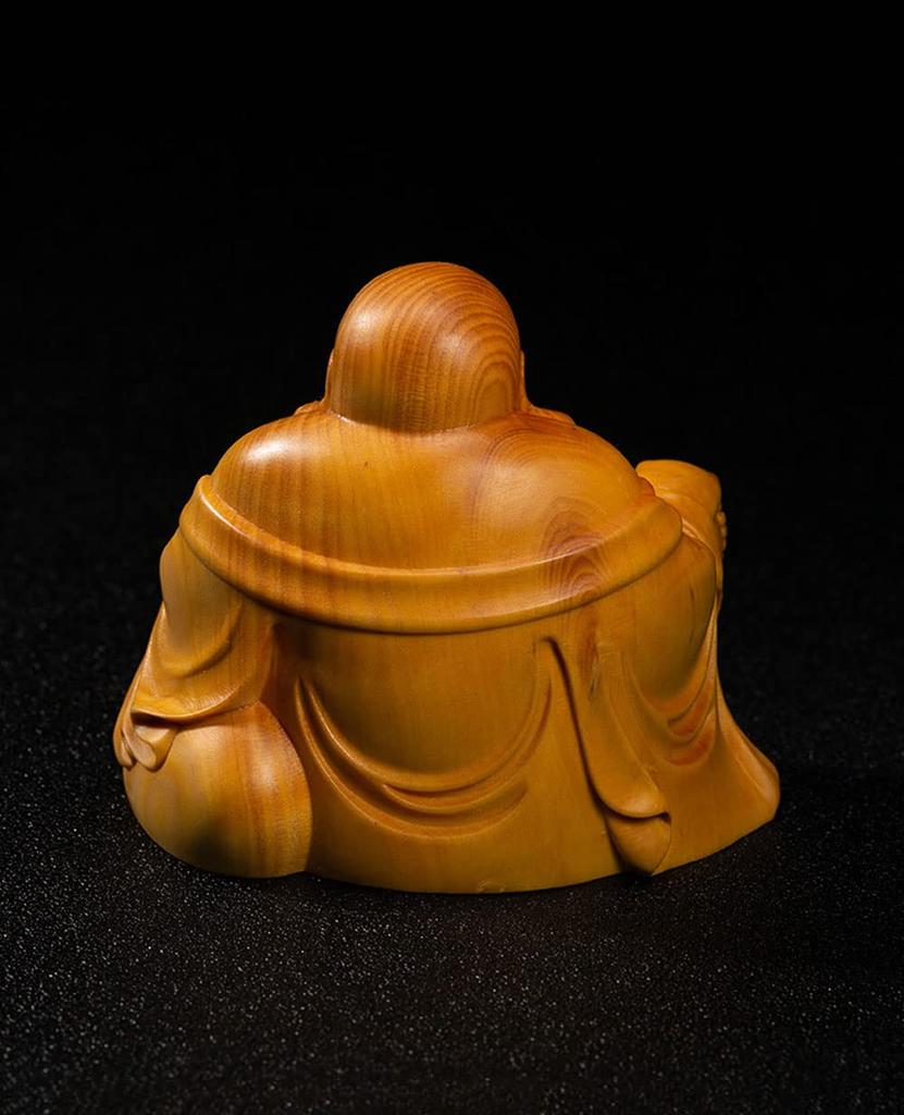 Wooden Carving High Quality Boxwood Wood Feng Money Luck Amulet Height Hotei, Carving, Shui, (Size 8cm)