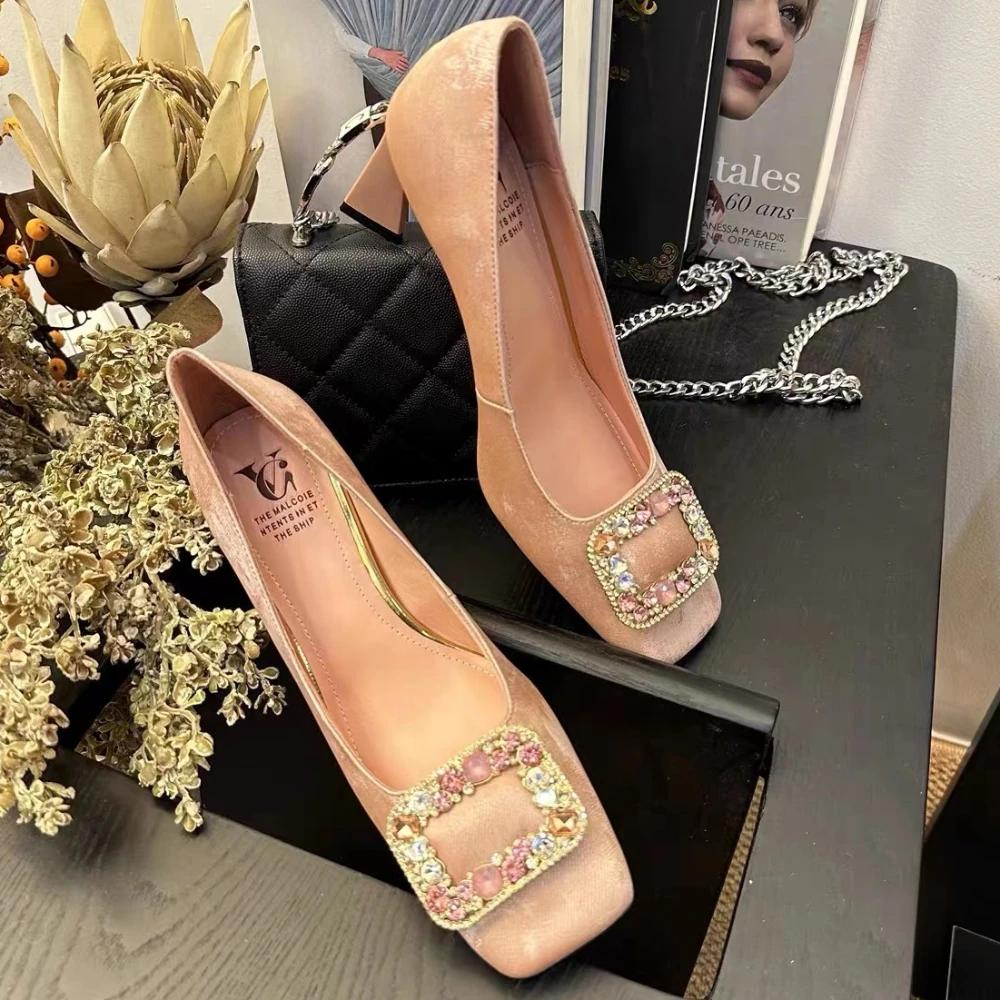 

Туфли на высоком каблуке женские летние туфли с квадратной пряжкой и стразами женские туфли Мэри Джейн неглубокие свадебные туфли женские туфли с квадратным носком на высоком каблуке 40 розовый