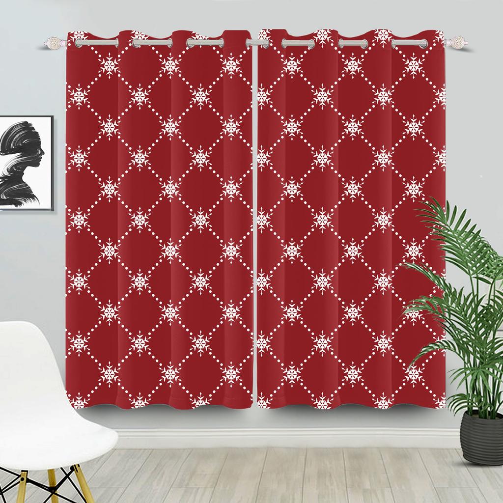Christmas Home Window Curtains Red White Festive Printed Living Room Bedroom Holiday Decor Drapes Curtain With Grommet Polyester Ideal For Area
