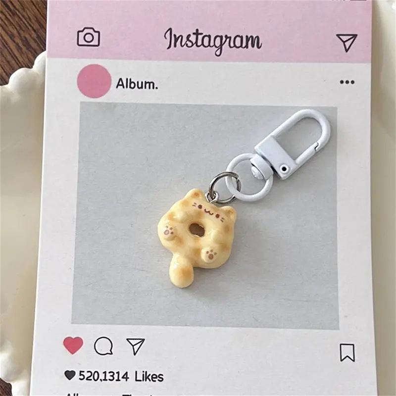 Kawaii Kreslený Novinka Kočka Donut Klíčenka Roztomilý Kreativní Přívěsek na Klíče Zábavné Doplňky pro Dekoraci Batohu Dárky