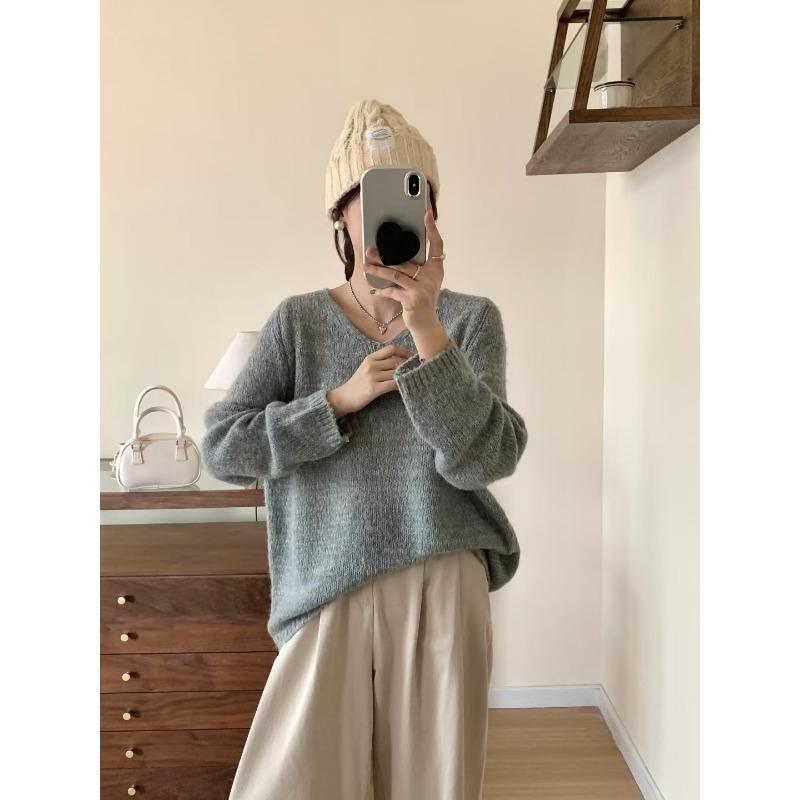 Autumn and winter new mohair thin gentle soft waxy knitted sweater top loose sweater pullover woman