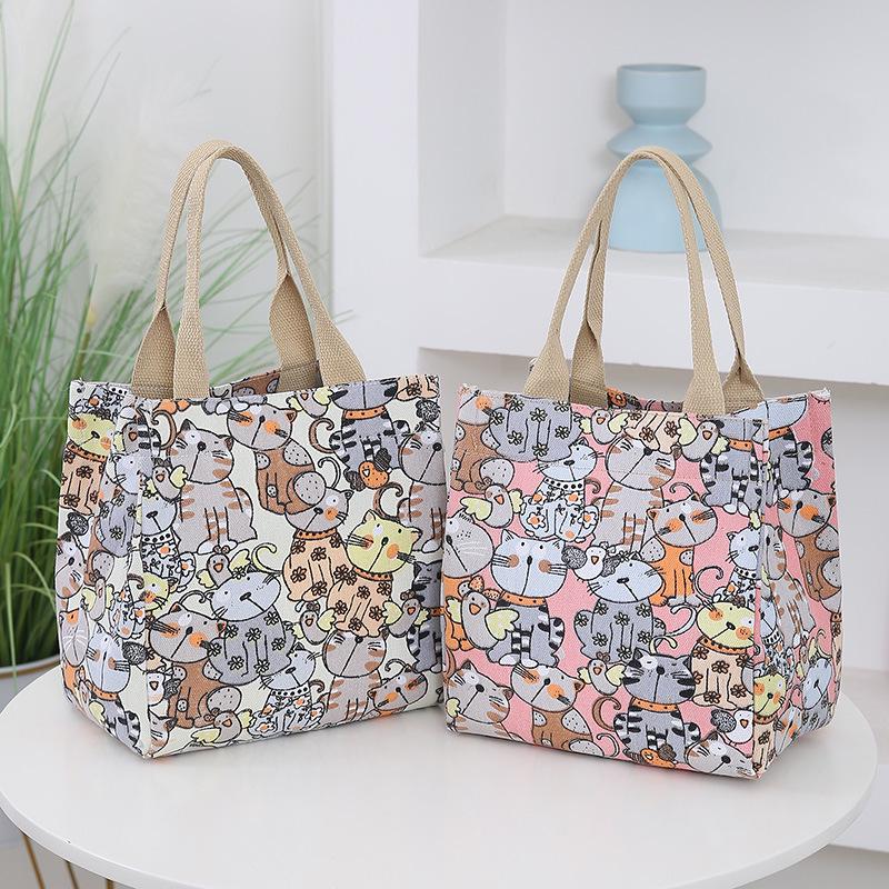 Cartoon Canvas Picnic Tote - Cute Outdoor Lunch Bag for Work or Mommy Use
