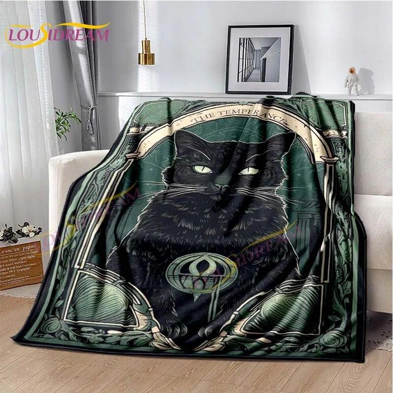 Tarot Black Cat Flannel Throw Blanket Super Soft Cozy Lightweight Kids Adults Halloween Gift for Home Sofa Bed Decoration Gift