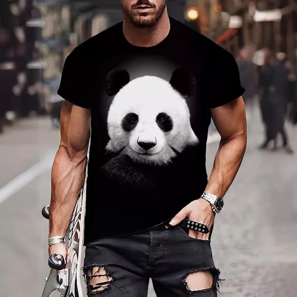 Letní Pánská Trička s 3D Potiskem Medvěda a Psa Pandy Módní Ležérní s O-výstřihem Krátký Rukáv Sportovní Oblečení Cool Streetwear Nadměrné Top
