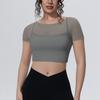 Solid Color Mesh Double-layer Breathable Fake Two-piece Short-sleeved Top Casual Sports Running Fitness Yoga Wear