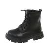 Spring Autumn Girls Ankle Boots Fashion School Kids Leather Boots Thick Bottom Non-slip Children's Platform Causal Boots Black