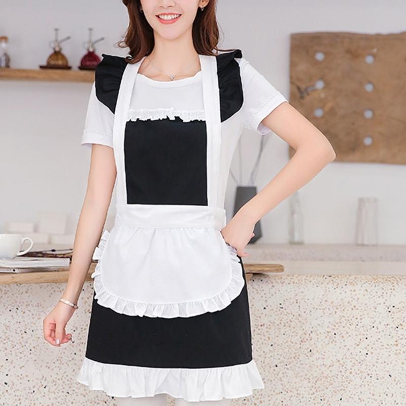Halloween Maid Apron Costume Princess Maid Apron Women Kitchen Apron for Cooking Baking Princess Maid Apron with Pocket