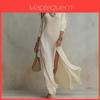 Elegant Long Sleeve Pleated Dress With Slit For Casual And Business Wear