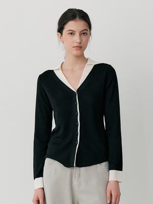 Le Studio Open Collar Knit Cardigan (Bk)