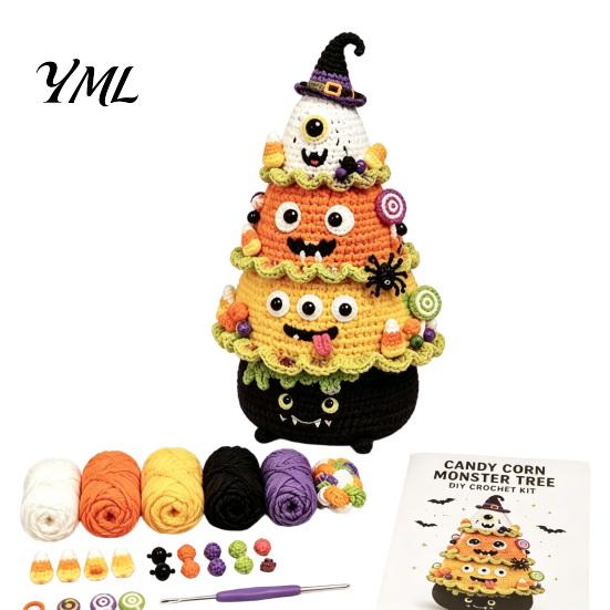 DIY Yarn Craft for Halloween Fun Tree Crochet Pack, Kit with Hooks And Step Project by Guide, Creative Handmade Knitting Supplies Festive Home Desktop