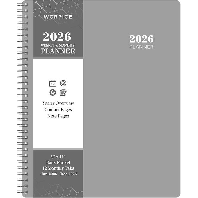 2026 Planner - Weekly and Monthly Planner 2026, 9” × 11”, from JAN. 2026 to DEC. 2026, Inner Pocket, Premium Paper, Twin-wire Binding, Make Life