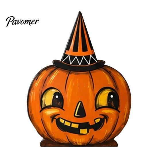 Rustic Style Ornament Set Wooden Halloween Ornaments, Retro Desktop Decorations for Home Table Tiered Decor Tray Decor, Pumpkin/Black Cat/Ghost/Bat