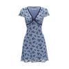 Homemade European and American style retro deep v floral dress swimsuit women's waist slim and thin a-shaped skirt slightly fat summer
