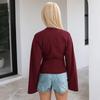 2026 Damen Unifarbenes Rundhals-Langarm-Oberteil: Europäischer/Amerikanischer Stil, Weite Ärmel, Taillierte Taille