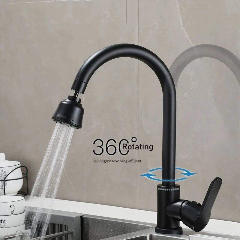 Black Kitchen Faucet Single Handle Hot and Cold Water Kitchen Sink Taps Basin Mixer with 360° Rotating Adapter Gray