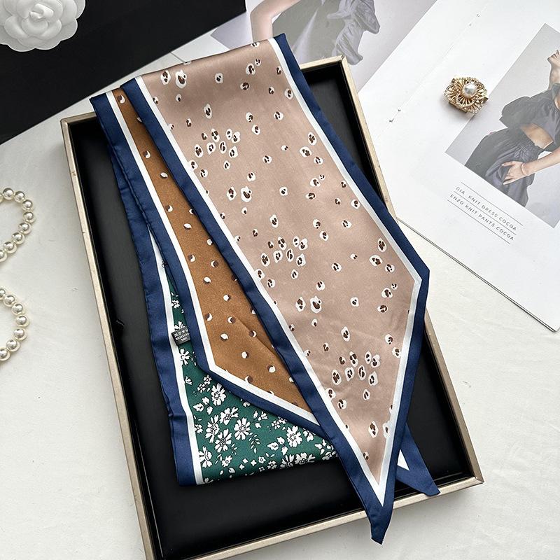 Double-sided Long Strip Small Silk Scarf Women's Professional Wear Spring and Summer New Decorative Small Scarf Tied Hair Band Streamer