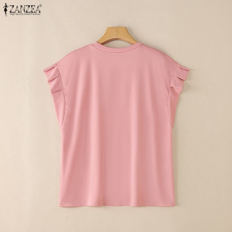 ZANZEA Damen Lässige Rundhals Ärmellose Patchwork Bluse