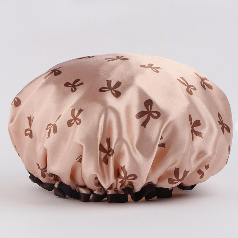 Durable Waterproof Double Layer Shower Cap Printed Elastic Bath Hat 1 Piece for Home Salon Spa Travel Bathroom