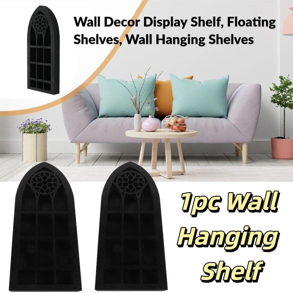 Gothic Design Old Church Window Shelf Black Finish Crystal Wall Shelf  Living Room