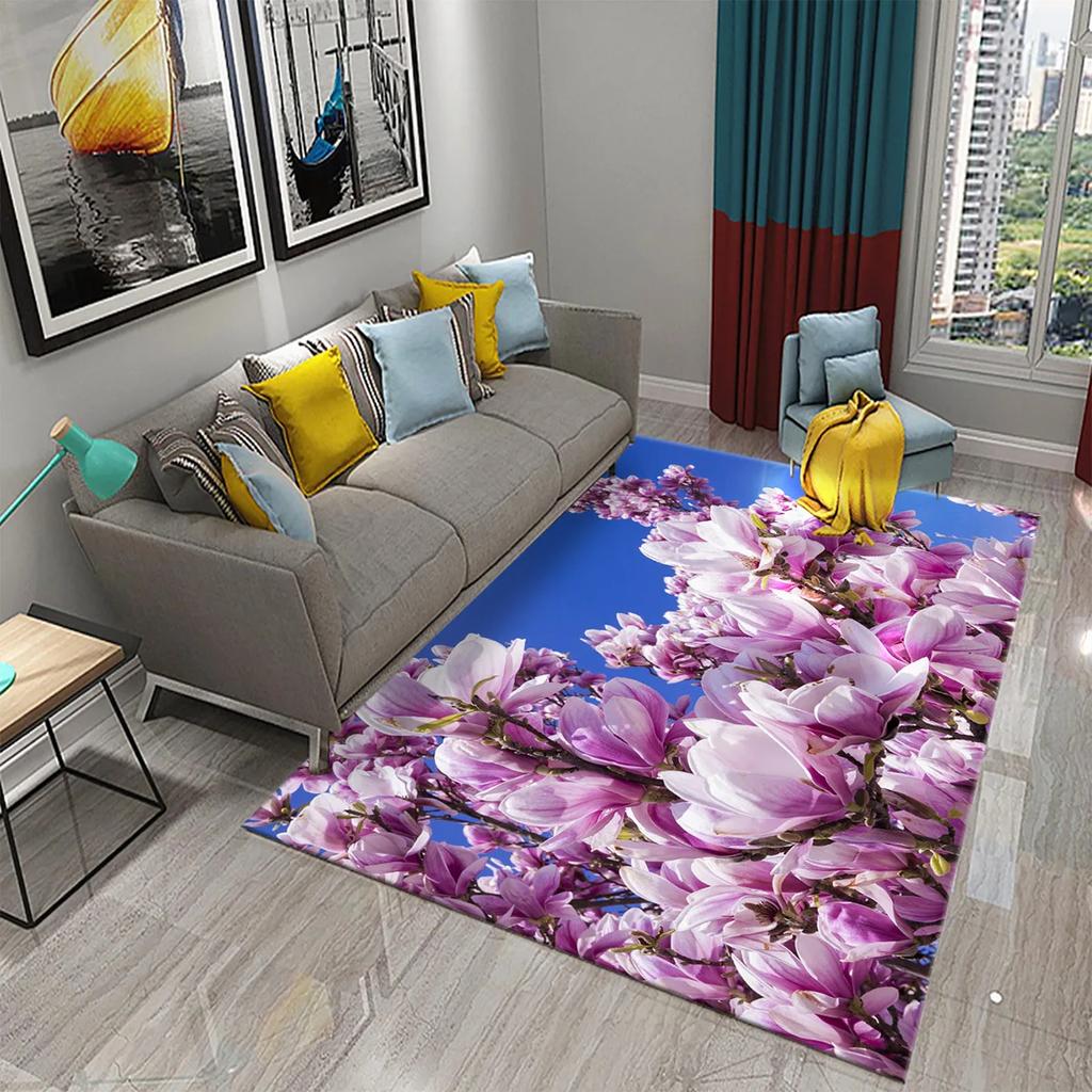 Magnolienblüten Teppich Rosa und Weiß Blumenteppiche Fußmatten Schlafzimmerdeko Bodenteppiche für Badezimmer Küche Eingang Rutschfester Teppich