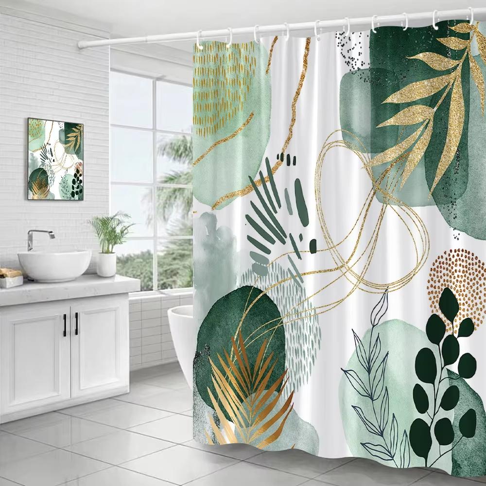 Tropical Leaves Shower Curtains Black Gold Leaves Green Leaf Botanical Jungle Palm Monstera Bathroom Curtains Bath Fabric Decor