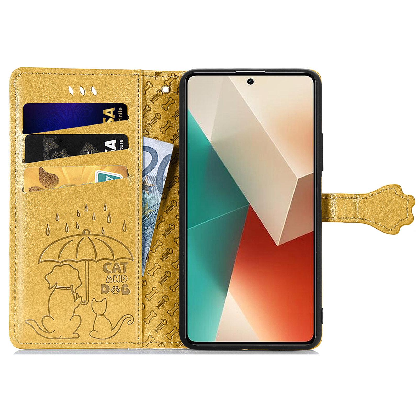 

Для Xiaomi Redmi Note 13 4G Чохол Cat and Dog Pattern PU Leather Flip Protective Phone Cover Yellow