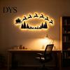 Wooden Christmas Wall Art Lighted Santa Sleigh Reindeer Decor with Remote, LED Flying Bedroom Decorative Night Light Art, Warm Backlit Peel And Stick
