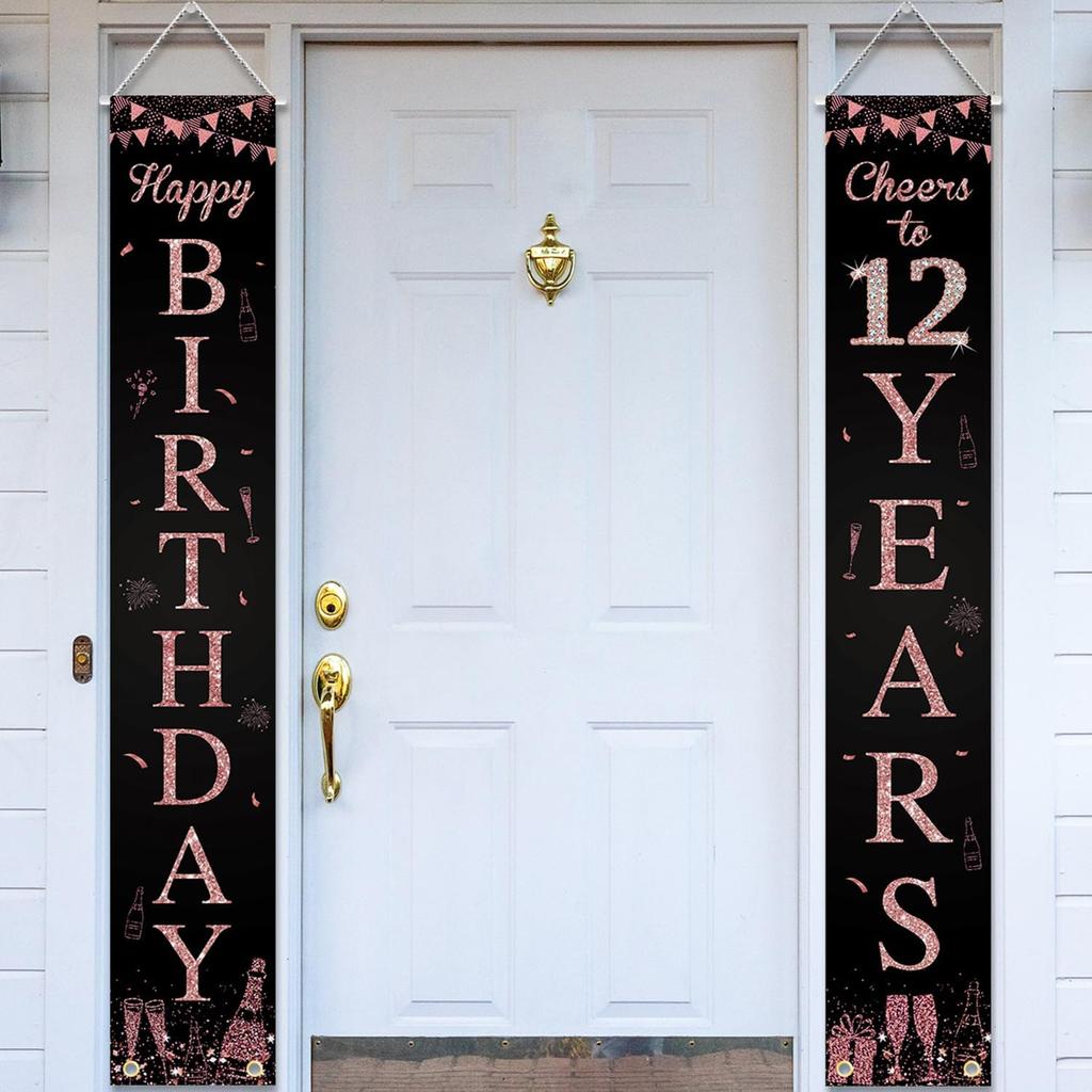 Happy 40th Birthday Door Banner Porch Sign Rose Gold, Cheers to 40 Years Birthday Party Decorations Supplies for Women