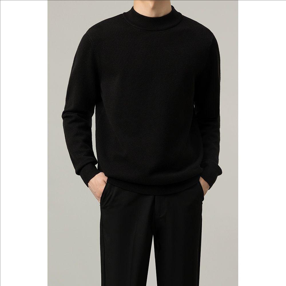 Men's High-End Slim Fit Solid Color Sweater - Round Neck, Warm, Casual, Autumn/Winter Fashion
