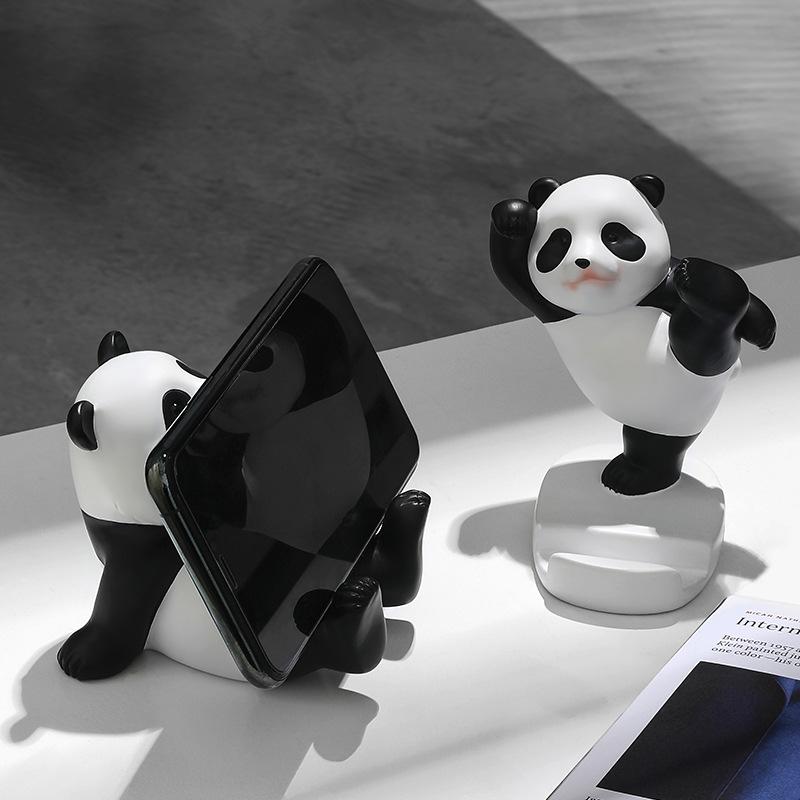 Cute Panda Mobile Phone Holder Desktop Office Creative Gift Home Decoration Small Ornaments Resin Birthday Gift
