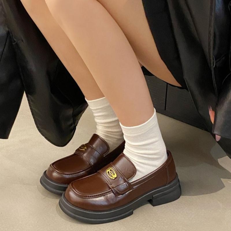 Fashion Vintage British Style Chunky Heel Women's Loafers 2025 Luxury Female Heeled Shoes High Quality PU Leather Platform Shoes
