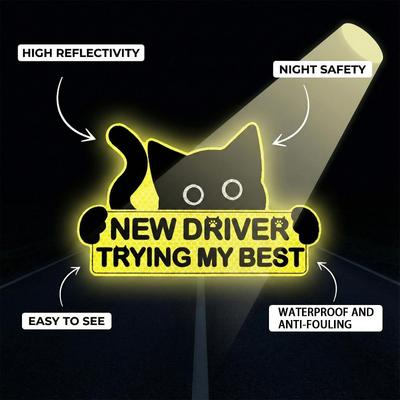 Car Cat  Decal Nighttime Warning Sticker for Rear Window Waterproof PVC Reflective Safety Driving Decal Funny Black Reflective