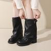 Vintage Women Ankle Boots Fashion Belt Buckle Slip On Shoes Female Thick Heel Short Booties Zapatos De Mujer