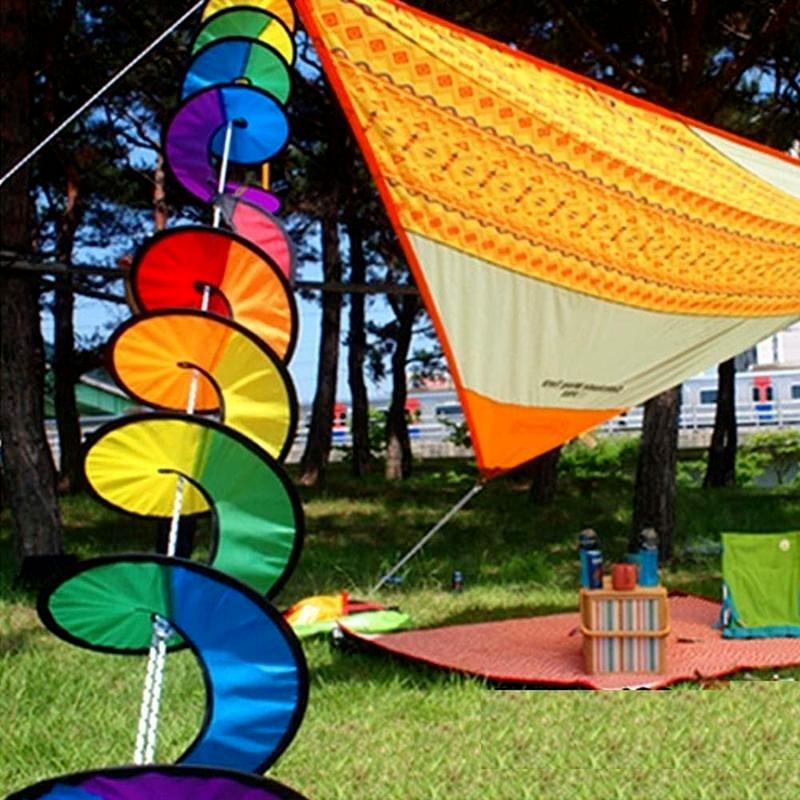 Colorful Wind Strip Color Windmill Foldable Rainbow Spiral Windmill Wind Spinner Camping Tent  Awning Garden Yard Decoration