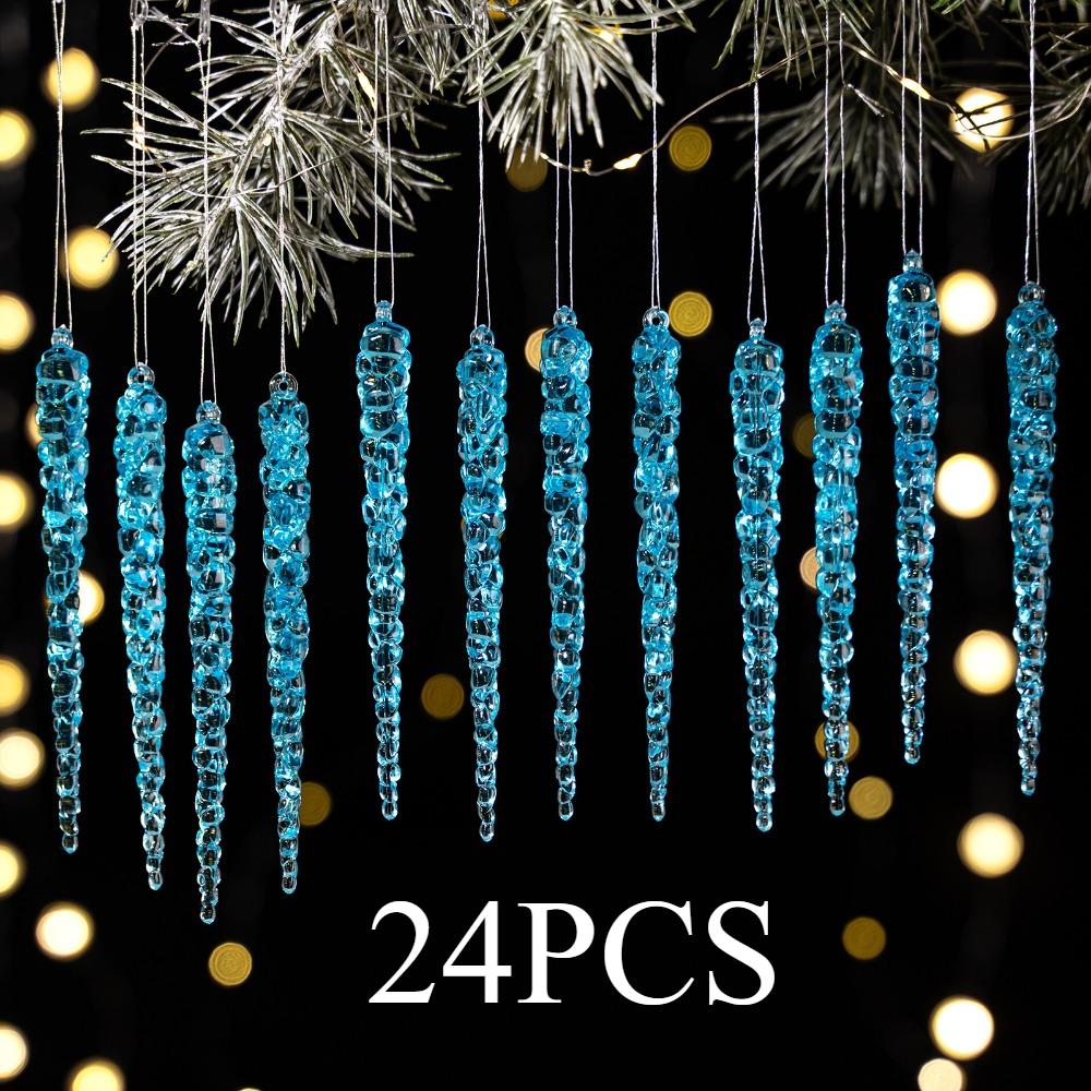 24 Pieces of Creative Christmas Acrylic Simulated Icicles Christmas Tree Hanging Decorations, Suitable for Christmas Home Decora