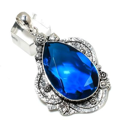 Přírodní Londýnský modrý topaz drahokam 925 Sterlingové stříbro přívěsek 2,76" C5m34