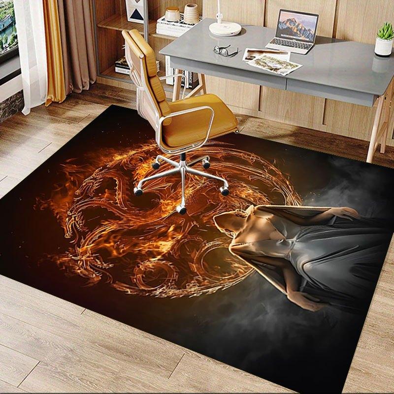 1pc Fire and Blood Office Carpet Chair Mats, Home Decor Mat | Fantasy Theme Mat | Durable Mat, Dragon DecorB16