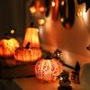 Cracked Pumpkin Figurine Halloween Light-up Pumpkin Sculpture Resin Fall Thanksgiving Tabletop Centerpiece for Halloween Autumn Harvest Home Decor