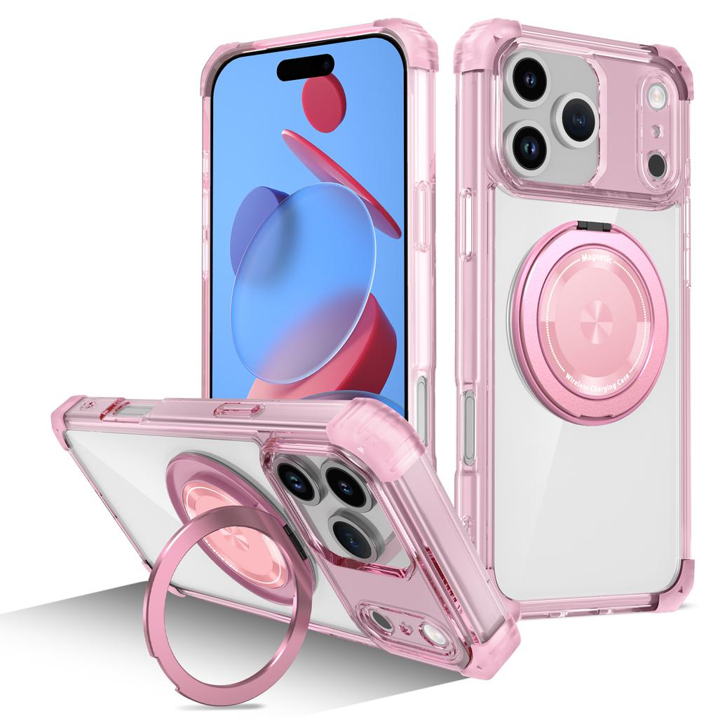 Rotating Magnetic Folding Stand Luxury Transparent Phone Case For iPhone 17 16 15 14 13 12 11 Pro Max Plus 17Air Anti-Drop Cover