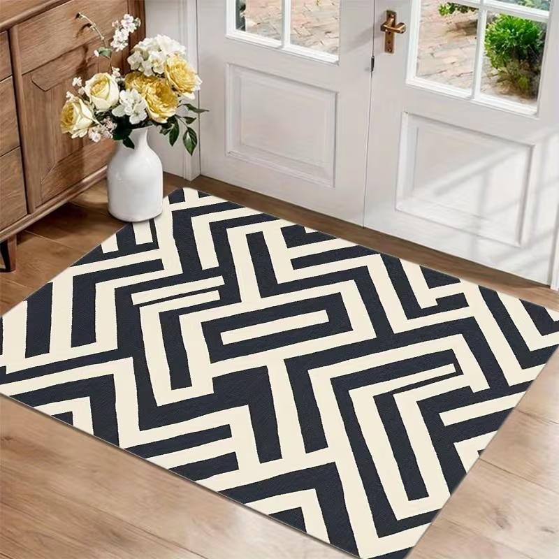 Minimalist Black White Maze Doormat Geometric Lines Soft Non-slip Rug for Bathroom Kitchen Entryway Bedrooms Living Room