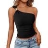 Womens Summer One Shoulder Bow Metal Buckle Tank Top