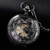 PJX1605 NEW Mechanical Pocket Watch Mens Hand-winding Skeleton Dragon Chain Retro Pendant Timepiece Roman Numerals Display Clock