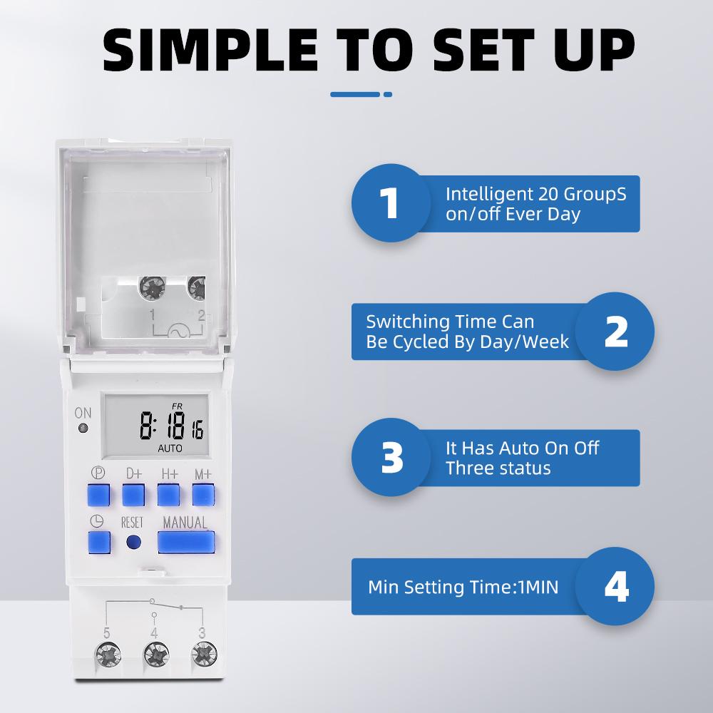 Electronic Weekly 7 Days Programmable Digital TIME Relay Timer Switch Control AC 220V 230V 12V 24V 48V 16A Din Rail Mount THC15A3