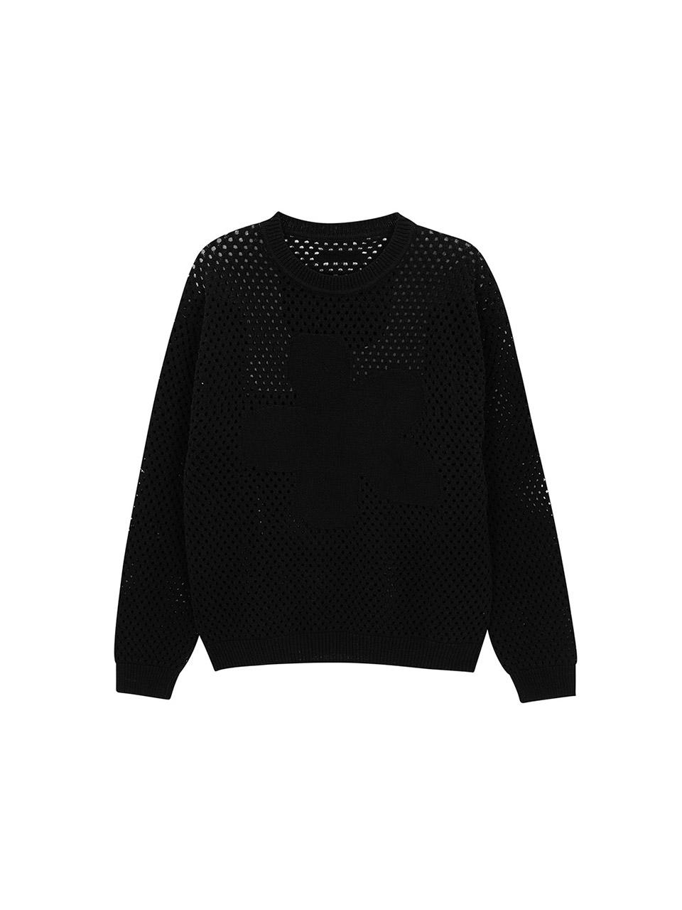 Salad Basket Flower Mesh Long Sleeve Sweater - Black