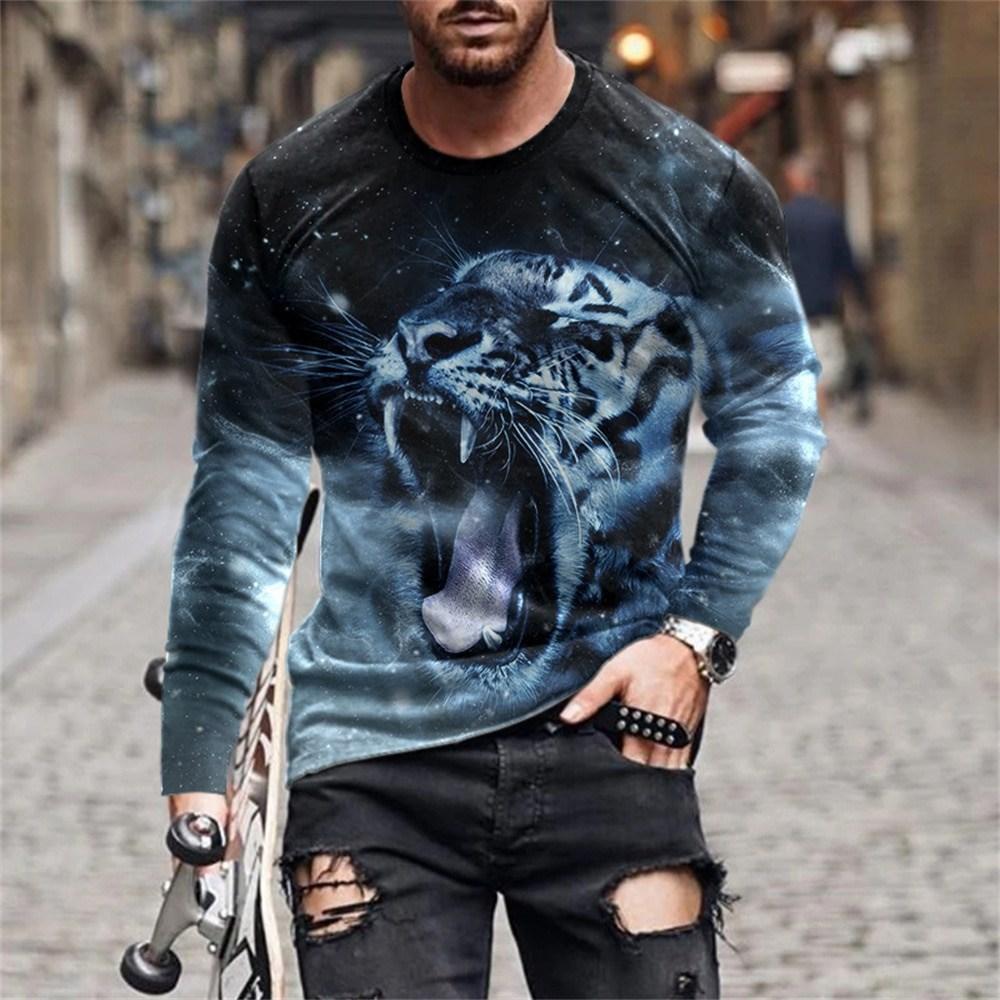 Vintage Long Sleeve T Shirt For Men Animal 3d Print Top Summer Men'S Casual Oversized O Neck Pullover Fashion Male Clothes
