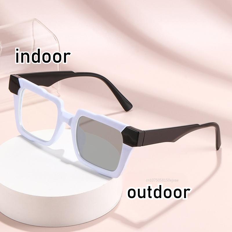 Vintage Printing Square Frame Myopia Glasses Anti-Blue Prescription Glasses Fashion Unisex Photochromic Glass Eyeglasses 0-4.0
